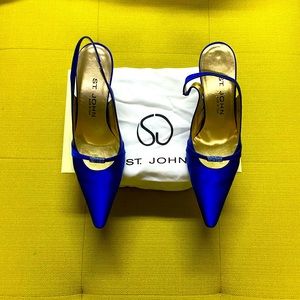Authentic St. John sapphire jeweled satin sling back